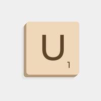 U uppercase in scrabble letters. Isolate vector illustration ready to compose words and phrases