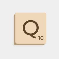 Q uppercase in scrabble letters. Isolate vector illustration ready to compose words and phrases