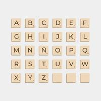 Complete Alphabet uppercase in scrabble letters. Isolate vector illustration ready to compose words and phrases