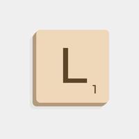 L uppercase in scrabble letters. Isolate vector illustration ready to compose words and phrases