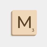 M uppercase in scrabble letters. Isolate vector illustration ready to compose words and phrases