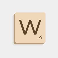 W uppercase in scrabble letters. Isolate vector illustration ready to compose words and phrases