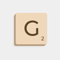 G uppercase in scrabble letters. Isolate vector illustration ready to compose words and phrases