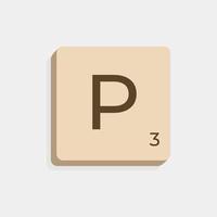 P uppercase in scrabble letters. Isolate vector illustration ready to compose words and phrases