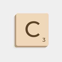 C uppercase in scrabble letters. Isolate vector illustration ready to compose words and phrases