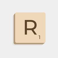 R uppercase in scrabble letters. Isolate vector illustration ready to compose words and phrases