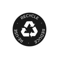 Recycle, reuse, reduce black and white vector icon