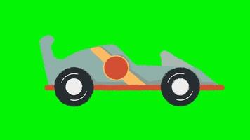 4k video hand drawn 2d animation loop with crayon texture racing car speeding fast on a green screen