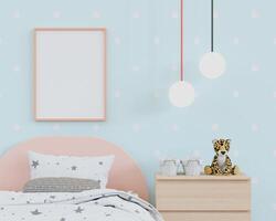 3D mockup photo frame in chidren room rendering