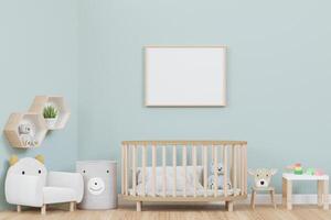 3D mockup photo frame in chidren room rendering