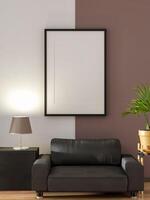 3D illustration Mockup photo frame in living room rendering