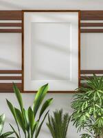 3D illustration mockup blank photo frame in living room rendering