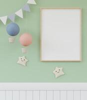 3D mockup photo frame in chidren room rendering