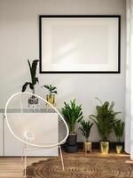 3D illustration Mockup photo frame in living room rendering