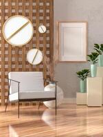 3D illustration Mockup photo frame in living room rendering