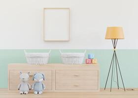 3D mockup photo frame in chidren room rendering