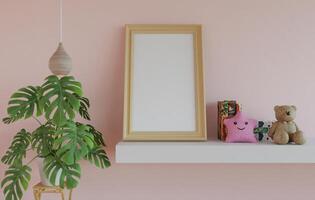 3D mockup blank photo frame in living room rendering