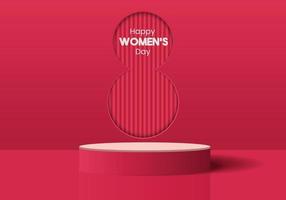 Red pink stand product podium valentine 3D background with curtain in Eight shape window. Minimal wall scene mockup product cylinder stage showcase vector