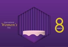 International women's day 8 march podium design with polygon shape and purple color background vector