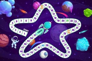 Kids board game astronaut in space and rocket