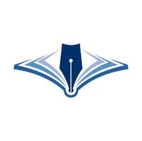 Opened textbook, book and fountain pen icon vector