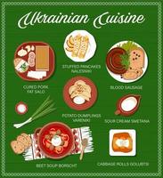 Ukrainian cuisine meals menu with traditional food vector