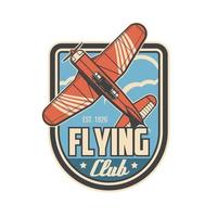 Flying club, aviator sport club airplane emblem vector