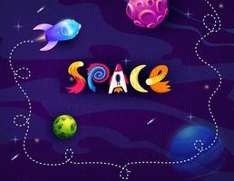 Cartoon space background, rocket and stars, vector