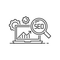 seo mejoramiento sitio web icono engranaje debajo lupa vector