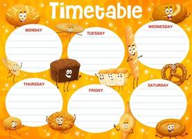 Timetable schedule with cartoon bakery characters vector