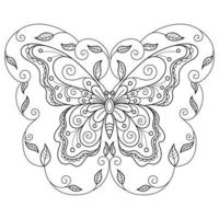 Butterfly and leaf hand drawn for adult coloring book vector