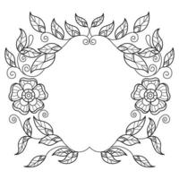 Flower and leaf wreath hand drawn for adult coloring book vector