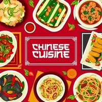 chino cocina alimento, asiático platos menú comida cubrir vector
