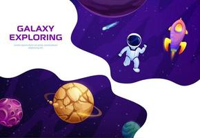 Space landing page with astronaut, rocket, planets vector