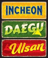 incheon, daegu, ulsan viaje pegatinas y platos vector