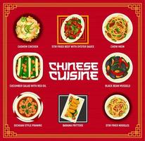 chino cocina comidas menú, China comida restaurante vector