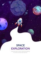Space exploration, rocket in galaxy poster vector