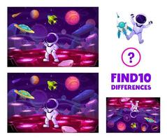 Find ten differences cartoon astronaut on planet vector