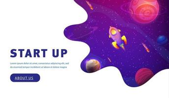 Space landing page, rocket spaceship in galaxy vector