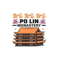 Hong Kong travel icon with Po Lin monastery vector