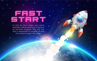 Rocket launch, spaceship fast business start up vector