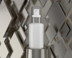A mock up of realistic White blank cosmetic tube and spray bottle isolated on grey background, 3d rendering , 3D illustration photo