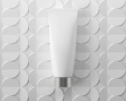 A mock up of realistic White blank cosmetic tube and spray bottle isolated on grey background, 3d rendering , 3D illustration photo