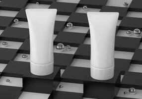 un burlarse de arriba de realista blanco cosmético tubo aislado en negro y fondo, 3d representación , 3d ilustración foto