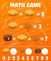 matemáticas juego con dibujos animados panadería un pan caracteres vector