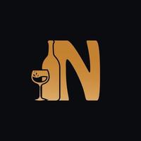 letra norte logo con vino botella diseño vector ilustración en negro antecedentes. vino vaso letra norte logo diseño