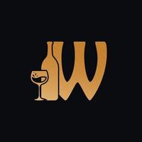 Letter W Logo With Wine Bottle Design Vector Illustration On Black Background. Wine Glass Letter W Logo Design