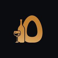 letra o logo con vino botella diseño vector ilustración en negro antecedentes. vino vaso letra o logo diseño