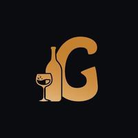 Letter G Logo With Wine Bottle Design Vector Illustration On Black Background. Wine Glass Letter G Logo Design