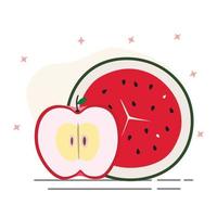 Red apple and watermelon slice fruit illustration vector